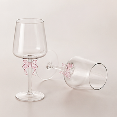 420ml Blown Glass Wine Cup with Pink Bow Stem Elegant Clear Handmade Glass Goblet for Water Wine Cocktails and Juice
