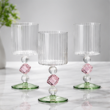 220ml Handmade Blown Glass Cup With Crystal Decoration Elegant Transparent Stem Glass For Beverage