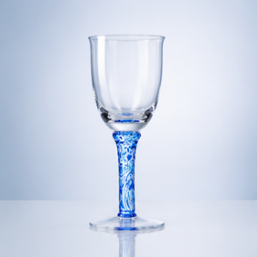 Elegant Blown Glass Cup With Blue Artistic Stem Transparent Wine Dessert Drinking Glass Tableware