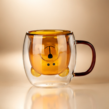 Custom Double Wall Blown Glass Cup Heat Resistant Amber Coffee Tea Drinking Glass Mug with Comfortable Handle