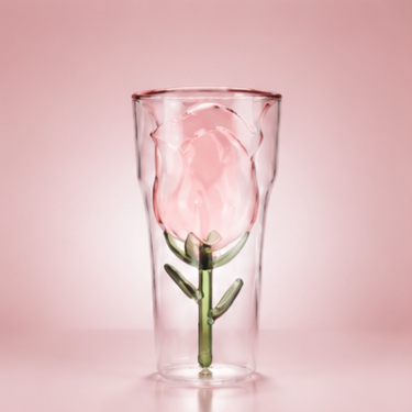 Handmade Blown Glass Cup With Rose Flower Shape Design For Elegant Drinking Decoration And Gift