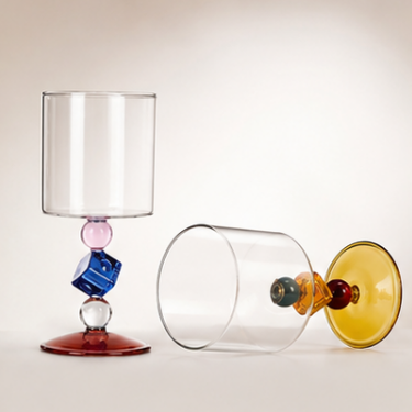 Handcrafted Blown Glass Goblet Colorful Artistic Stem Drinking Cup Decorative Cocktail Wine Juice Water Glass