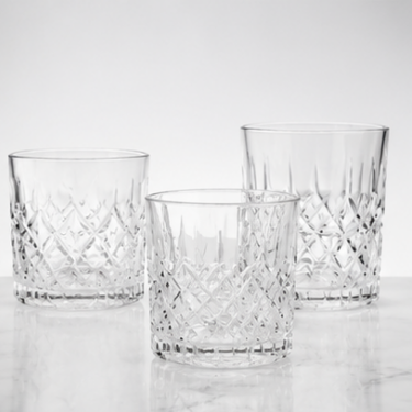 Modern Clear Glass Cup With Diamond Cut Texture For Water Coffee Tea Juice Beverage And Restaurant Tableware