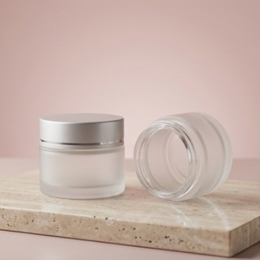 Frosted Glass Cosmetic Jar Empty Round Makeup Cream Container With Silver Band Cap For Luxury Skincare Eye Gel Balm Mask Storage