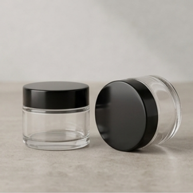 Clear Glass Cosmetic Jar Empty Round Makeup Cream Container With Black Screw Lid For Skincare Face Lotion Eye Balm Sample Storage