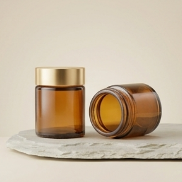 Amber Glass Solid Perfume Bottle Luxury Cosmetic Cream Jar Empty Refillable Lip Balm Containers with Gold Aluminum Cap Lid