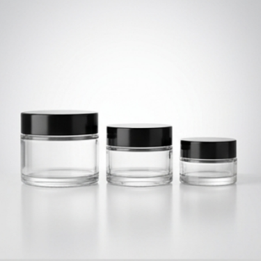 Clear Glass Cosmetic Jar Empty Round Makeup Cream Container With Black Screw Lid For Skincare Face Lotion Eye Balm Sample Storage