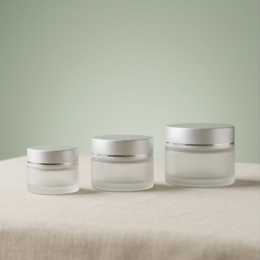 Frosted Glass Cosmetic Jar Empty Round Makeup Cream Container With Silver Band Cap For Luxury Skincare Eye Gel Balm Mask Storage