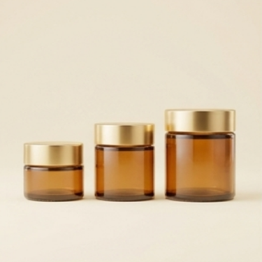 Amber Glass Solid Perfume Bottle Luxury Cosmetic Cream Jar Empty Refillable Lip Balm Containers with Gold Aluminum Cap Lid