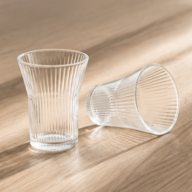 Modern Curved Ribbed Glass Drinking Cup 280ml Clear Tumbler Reusable Water Juice Coffee Tea Beverage Glassware