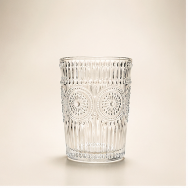 Premium Embossed Vintage Clear Glass Drinking Cup For Water Juice Coffee Tea Beverage Restaurant And Home Daily Use
