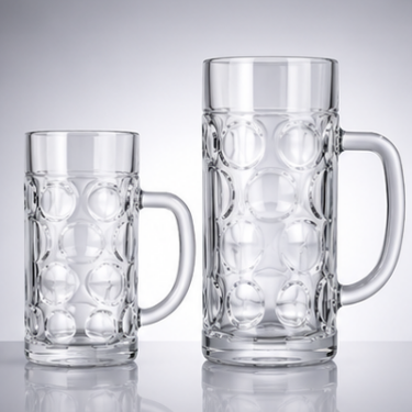 Premium Clear Glass Beer Mug Embossed Drinking Cup Heavy Base Large Handle Glass Stein for Bar Restaurant Home Party