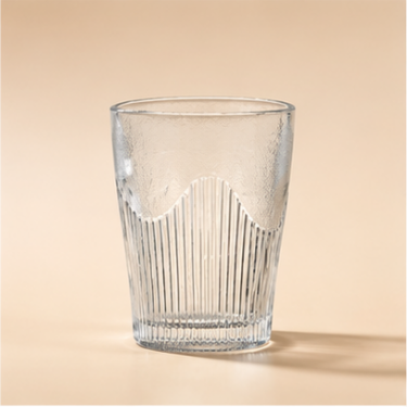 270ml Ribbed Glass Cup With Elegant Wave Design Transparent Drinking Tumbler For Home Restaurant