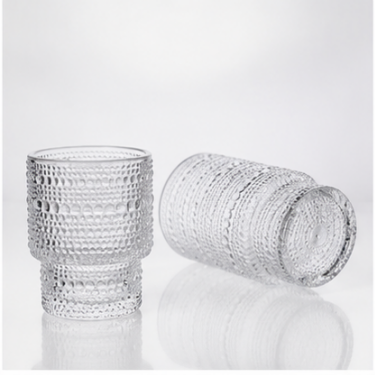 Modern Embossed Glass Drinking Cup Set 200ml 320ml Clear Textured Water Juice Whiskey Cocktail Tumbler for Home Bar Restaurant