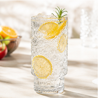 330ml Embossed Glass Drinking Cup Vintage Pattern Clear Tumbler Reusable Beverage Water Juice Coffee Tea Glassware
