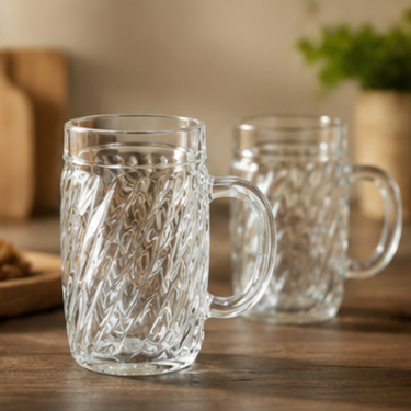 500ml Transparent Glass Mug with Handle Textured Design Drinking Cup for Coffee Tea Beer Home Restaurant Use