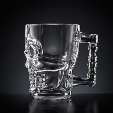 Premium Clear Skull Glass Beer Mug Heavy Duty Embossed Drinking Cup Large Handle Beer Stein for Bar Restaurant Home