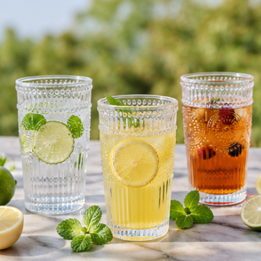 Premium Embossed Vintage Clear Glass Drinking Cup For Water Juice Coffee Tea Beverage Restaurant And Home Daily Use