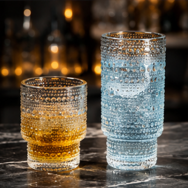 Modern Embossed Glass Drinking Cup Set 200ml 320ml Clear Textured Water Juice Whiskey Cocktail Tumbler for Home Bar Restaurant