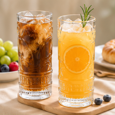 530ml Tall Embossed Clear Glass Drinking Cup Vintage Highball Glass Tumbler For Water Juice Beer Cocktail Home Restaurant