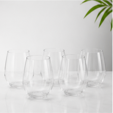 480ml Clear Stemless Glass Cup Elegant Transparent Drinking Tumbler for Water Wine Juice Home Restaurant