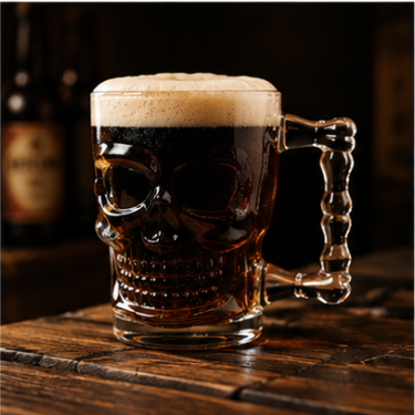Premium Clear Skull Glass Beer Mug Heavy Duty Embossed Drinking Cup Large Handle Beer Stein for Bar Restaurant Home
