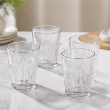 270ml Ribbed Glass Cup With Elegant Wave Design Transparent Drinking Tumbler For Home Restaurant