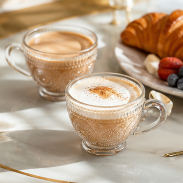 Elegant Embossed Clear Glass Tea Cup With Handle For Coffee Milk Tea Latte Cappuccino And Daily Beverage Serving