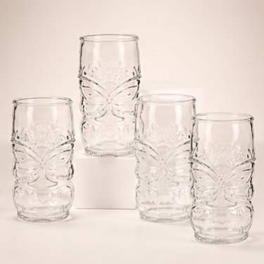 430ml Butterfly Embossed Clear Glass Drinking Cup Vintage Tall Glass Tumbler For Water Juice Coffee Tea Home Restaurant