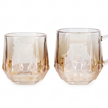 Amber Diamond Glass Cup Geometric Whiskey Tumbler Modern Coffee Mug With Handle Clear Juice Water Drinking Glass For Home