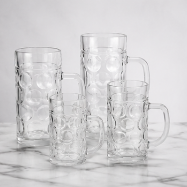 Premium Clear Glass Beer Mug Embossed Drinking Cup Heavy Base Large Handle Glass Stein for Bar Restaurant Home Party