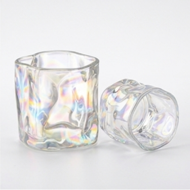 Iridescent Water Ripple Glass Cup Wabi Sabi Wrinkled Whiskey Tumbler Colorful Clear Juice Milk Mug Aesthetic Twisted Drinking Glass For Home Bar