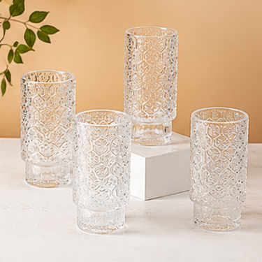 330ml Embossed Glass Drinking Cup Vintage Pattern Clear Tumbler Reusable Beverage Water Juice Coffee Tea Glassware