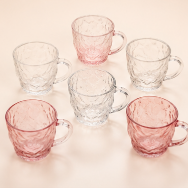 Premium Clear and Pink Hammered Glass Coffee Mug 300ml Thick Handle Drinking Cup for Tea Milk Juice Water Daily Use
