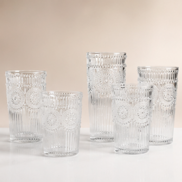 Premium Embossed Vintage Clear Glass Drinking Cup For Water Juice Coffee Tea Beverage Restaurant And Home Daily Use
