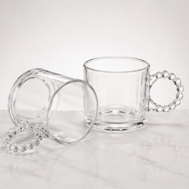 Modern Clear Glass Mug With Beaded Handle For Coffee Tea Milk Hot Chocolate And Everyday Beverage Enjoyment