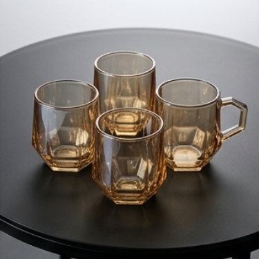 Amber Diamond Glass Cup Geometric Whiskey Tumbler Modern Coffee Mug With Handle Clear Juice Water Drinking Glass For Home