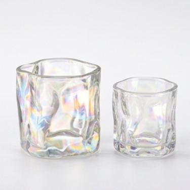 Iridescent Water Ripple Glass Cup Wabi Sabi Wrinkled Whiskey Tumbler Colorful Clear Juice Milk Mug Aesthetic Twisted Drinking Glass For Home Bar