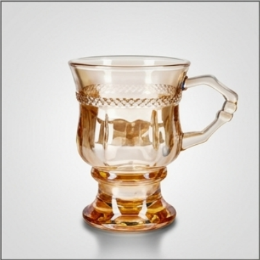Amber Glass Cup 150ml Embossed Vintage Coffee Mug With Handle Decorative High Foot Tea Cup For Latte Milk Espresso Dessert
