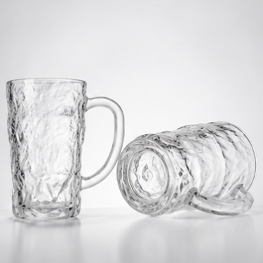 Premium Hammered Glass Beer Mug Clear Drinking Cup 320ml Thick Wall Beverage Coffee Tea Juice Water Glass with Handle
