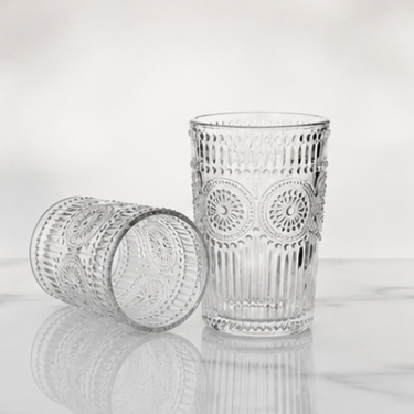 Premium Embossed Vintage Clear Glass Drinking Cup For Water Juice Coffee Tea Beverage Restaurant And Home Daily Use