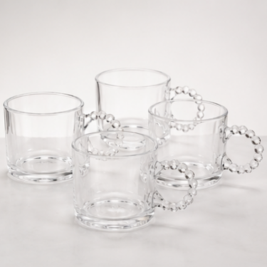 Modern Clear Glass Mug With Beaded Handle For Coffee Tea Milk Hot Chocolate And Everyday Beverage Enjoyment