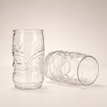 430ml Butterfly Embossed Clear Glass Drinking Cup Vintage Tall Glass Tumbler For Water Juice Coffee Tea Home Restaurant