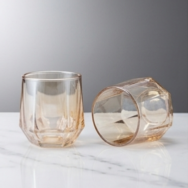 Amber Diamond Glass Cup Geometric Whiskey Tumbler Modern Coffee Mug With Handle Clear Juice Water Drinking Glass For Home