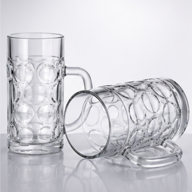 Premium Clear Glass Beer Mug Embossed Drinking Cup Heavy Base Large Handle Glass Stein for Bar Restaurant Home Party