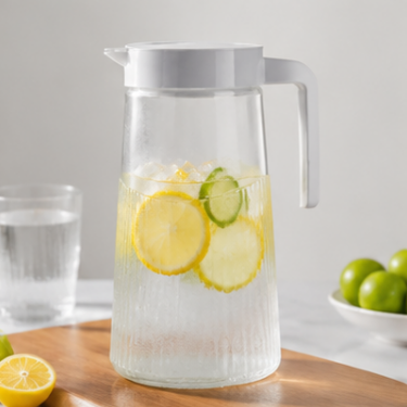 1300ml Large Glass Pitcher With Handle Ribbed Design Transparent Water Jug For Home Kitchen Restaurant