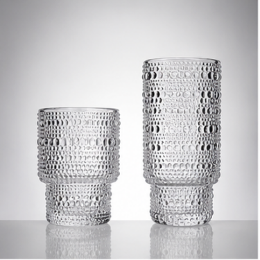 Modern Embossed Glass Drinking Cup Set 200ml 320ml Clear Textured Water Juice Whiskey Cocktail Tumbler for Home Bar Restaurant