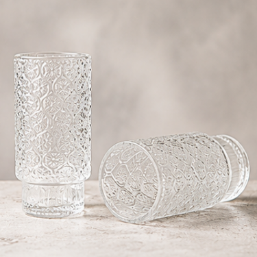 330ml Embossed Glass Drinking Cup Vintage Pattern Clear Tumbler Reusable Beverage Water Juice Coffee Tea Glassware
