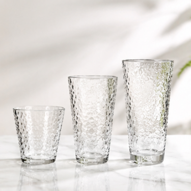 Premium Clear Glass Cup With Textured Surface For Coffee Tea Juice Drinking And Custom Tableware Use