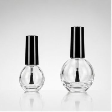 Clear Round Glass Nail Polish Bottle Empty Cosmetic Packaging Container with Black Brush Cap Refillable Bottle for Nail Gel Polish